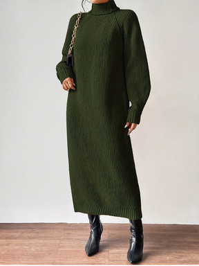 Vestido Suéter Midi em Tricô Canelado com Gola Alta e Mangas Longas - Julieta