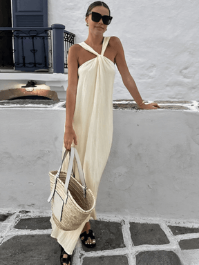 Vestido Longo em Viscose Texturizado com Alça Torcida Elegante – Renata