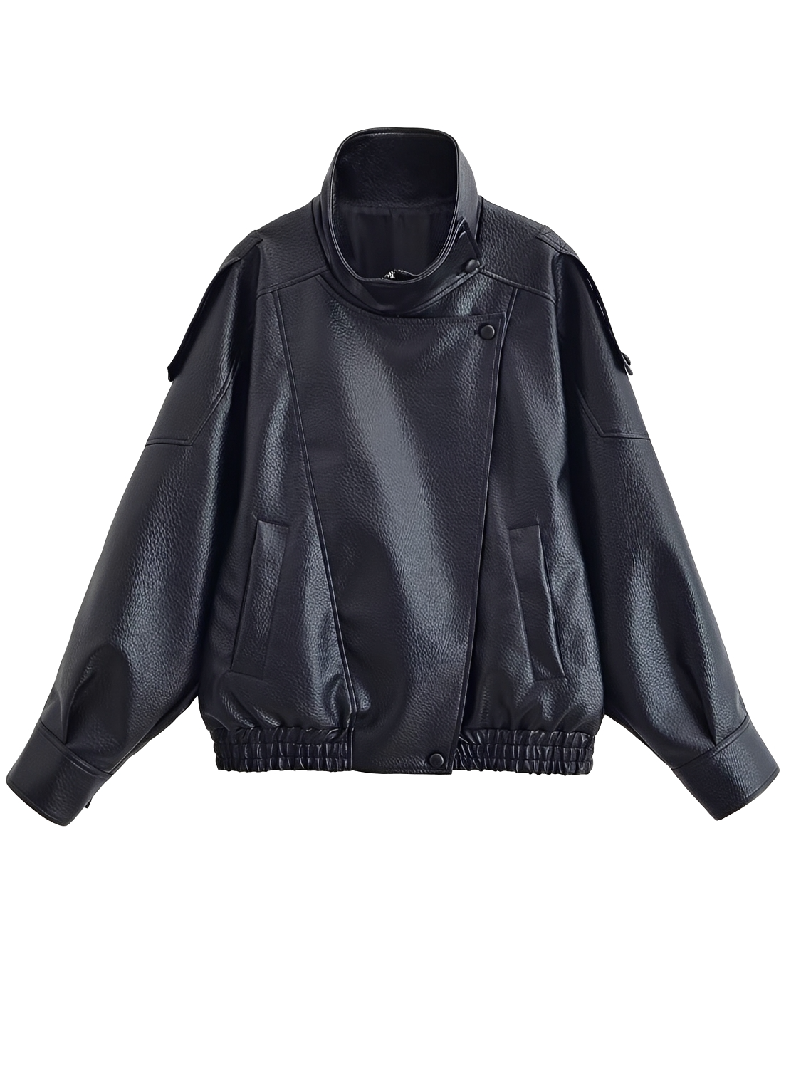 Jaqueta Oversized em Couro PU com Fecho Assimétrico Transpassado- Jasmin