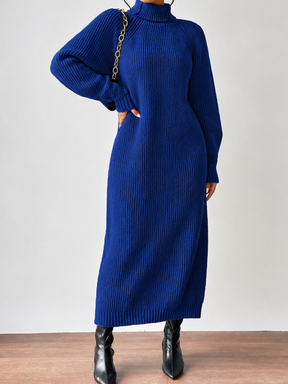 Vestido Suéter Midi em Tricô Canelado com Gola Alta e Mangas Longas - Julieta