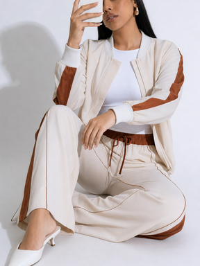 Conjunto Esportivo com Jaqueta Bomber e Calça Wide Leg Ajustável-  Zaia