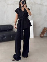 Conjunto Alfaiataria com Blusa de  Amarração e Calça Pantalona - Dominique