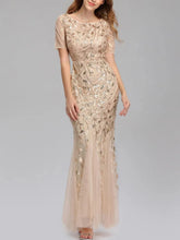 Vestido Longo de Festa Sereia com Tule Transparente e Bordados -  Lyra [FRETE FULL]