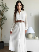 Vestido Chemise Midi Plissado com Botões Frontais – Fleur