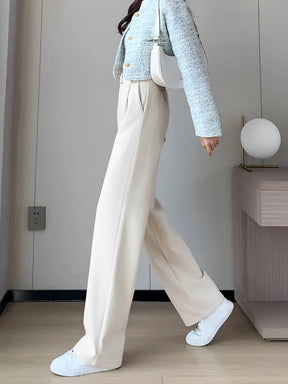 Calça Wide de Lã Batida com Cintura Alta de Elástico e Bolsos – Maysa [FRETE FULL]