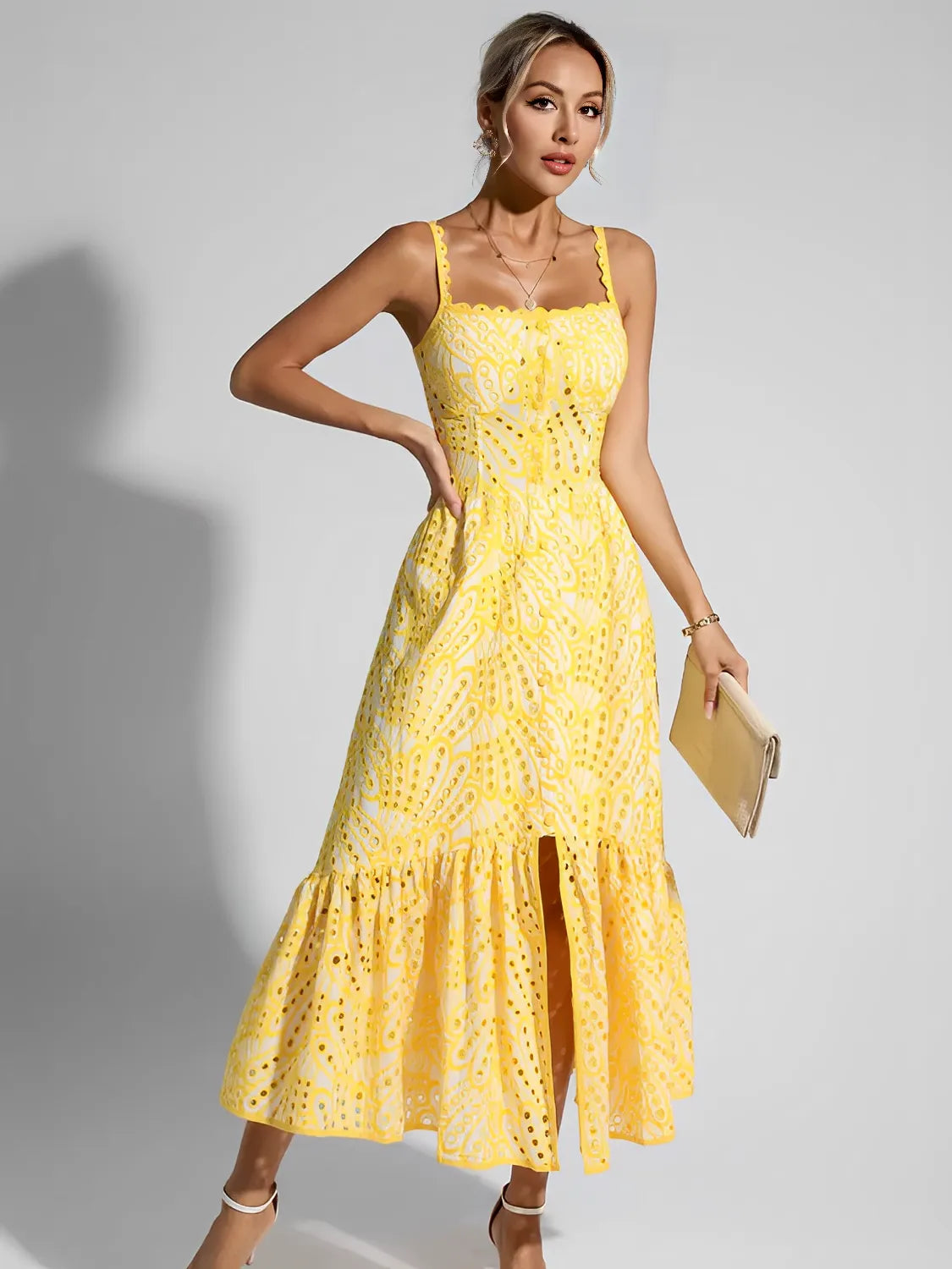 Vestido Midi de Laise com Babados Delicados e Elástico nas Costas – Marina [FRETE FULL]