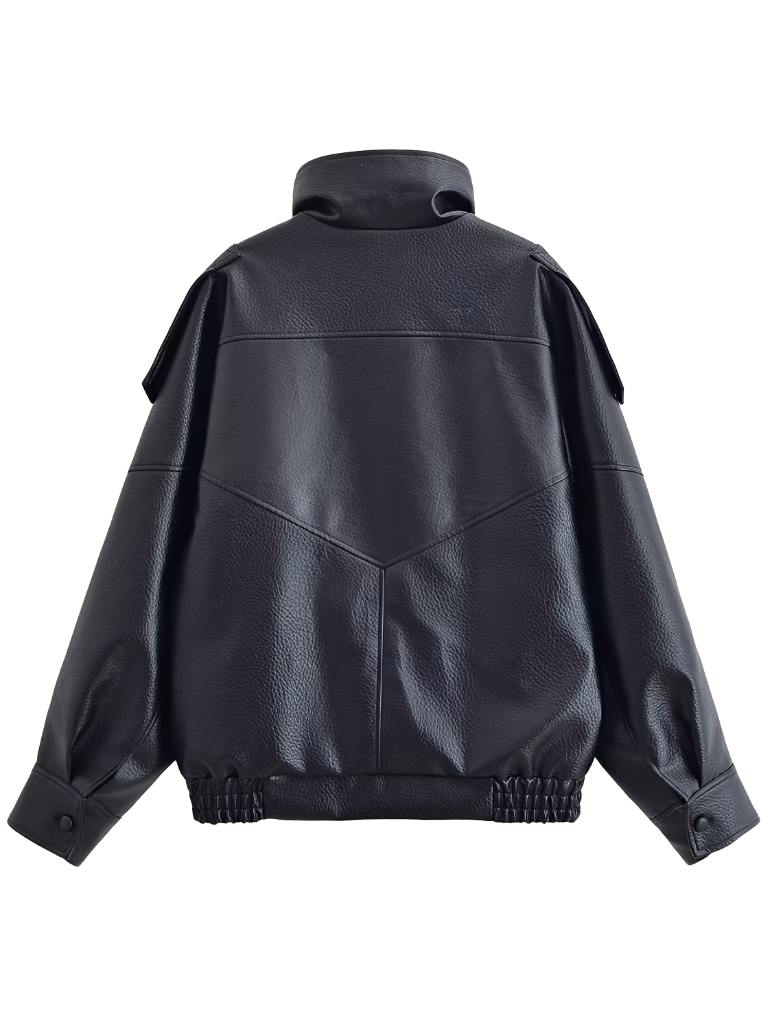 Jaqueta Oversized em Couro PU com Fecho Assimétrico Transpassado- Jasmin