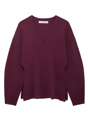Conjunto de Tricô Suéter Gola V e Saia com Cós Elástico - Viviene