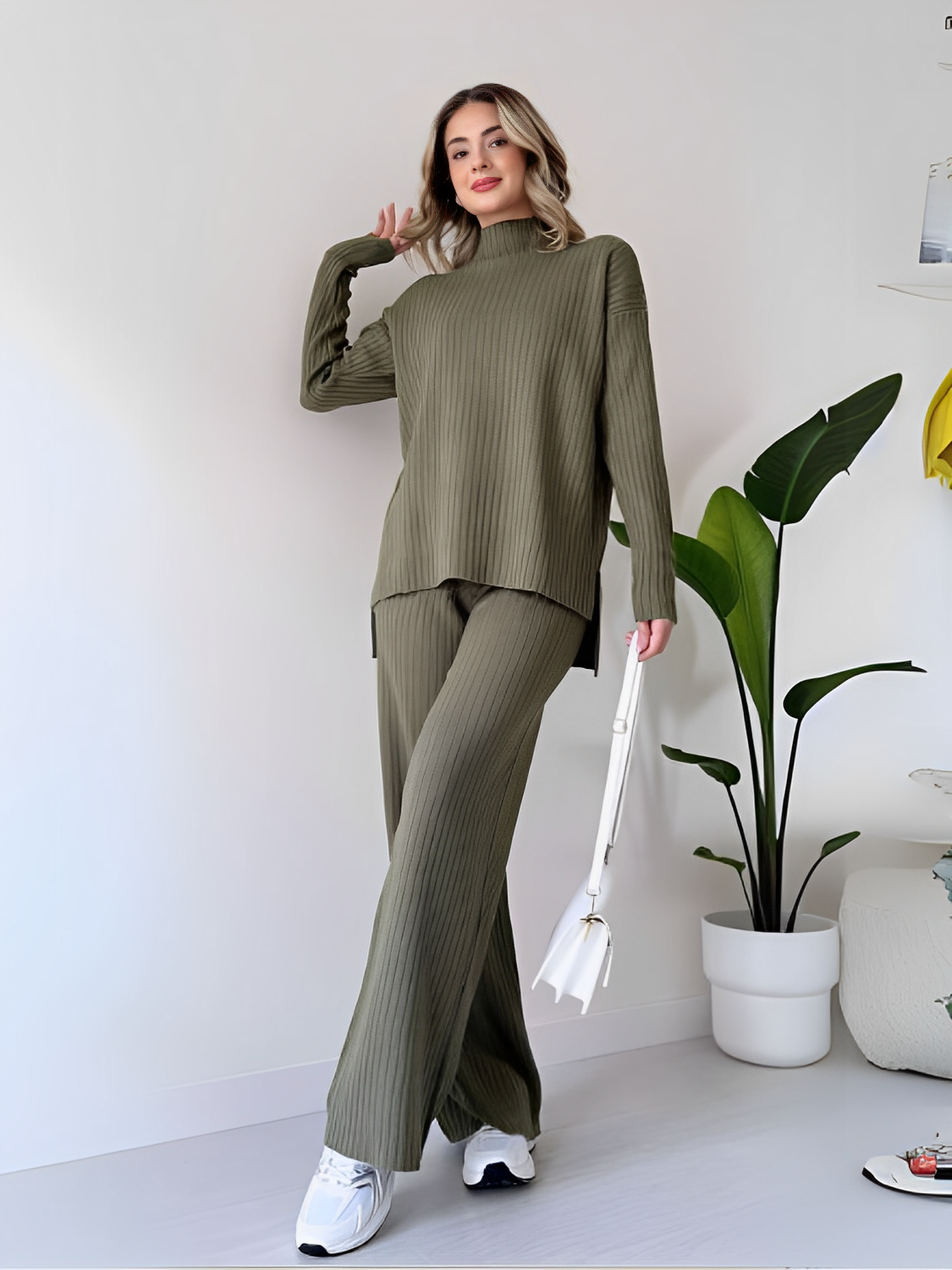 Conjunto de Tricô Canelado com Suéter Mullet e Calça Pantalona - Grace [FRETE FULL]