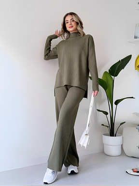 Conjunto de Tricô Canelado com Suéter Mullet e Calça Pantalona - Grace [FRETE FULL]