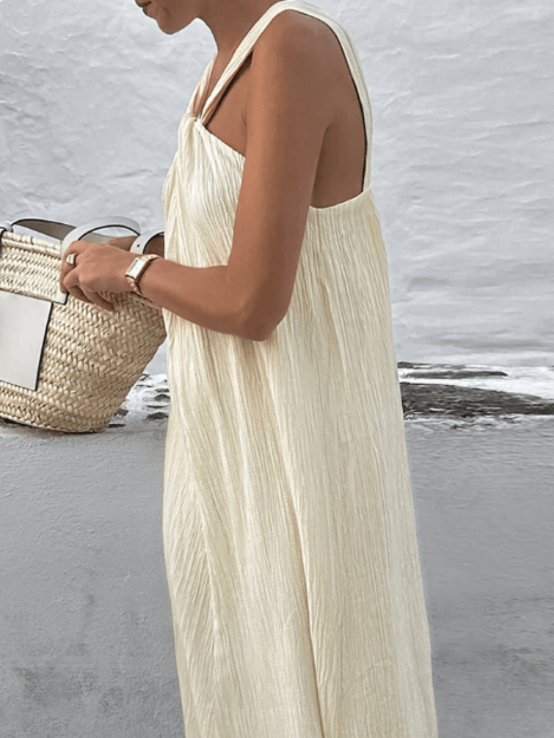 Vestido Longo em Viscose Texturizado com Alça Torcida Elegante – Renata [FRETE FULL]