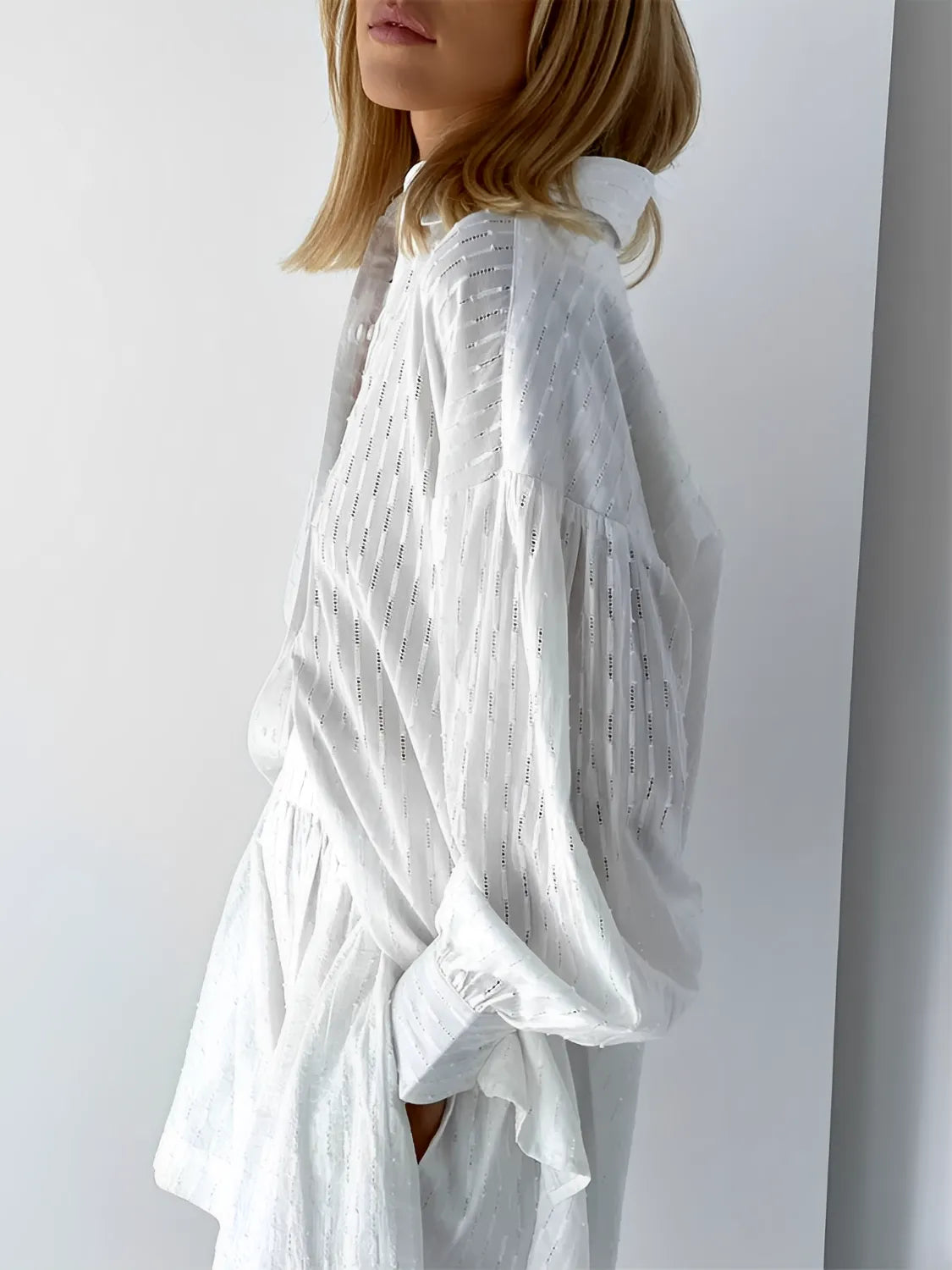 Conjunto de Laise Texturizado Com Camisa e Short Cintura Alta - Cate