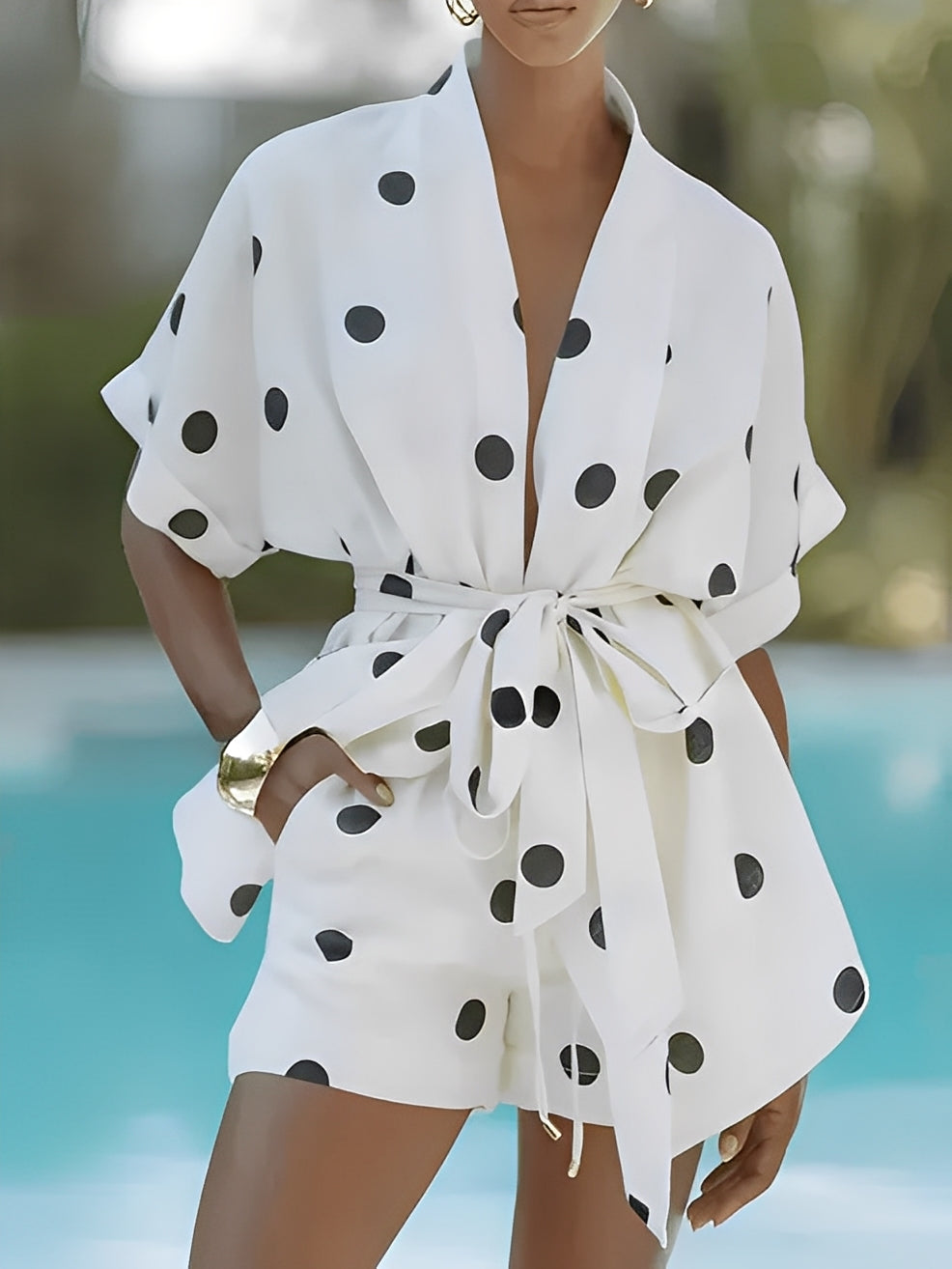 Conjunto em Poá com Camisa Kimono Cinto-Faixa e Short Cós Alto – Daphne