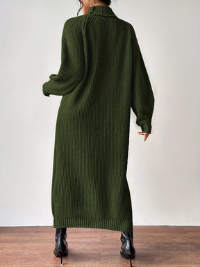 Vestido Suéter Midi em Tricô Canelado com Gola Alta e Mangas Longas - Julieta