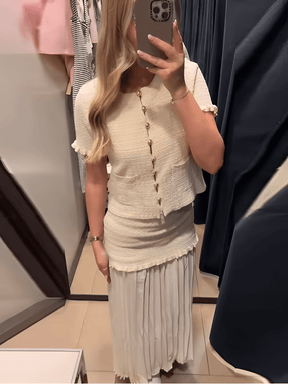 Conjunto Tweed de Blusa com Bolsos e Saia Longa com Duas Camadas - Suiany