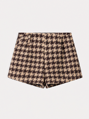 Conjunto em Alfaiataria Xadrez com Jaqueta Cropped e Short Evasê - Nathalia