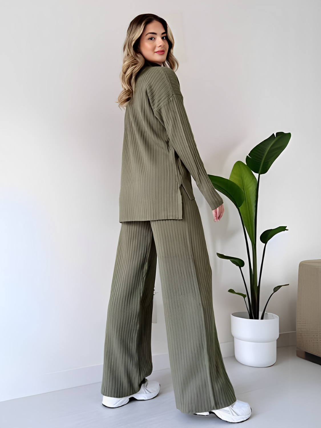 Conjunto de Tricô Canelado com Suéter Mullet e Calça Pantalona - Grace [FRETE FULL]