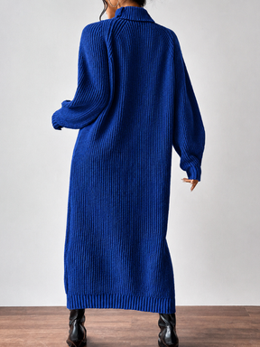 Vestido Suéter Midi em Tricô Canelado com Gola Alta e Mangas Longas - Julieta
