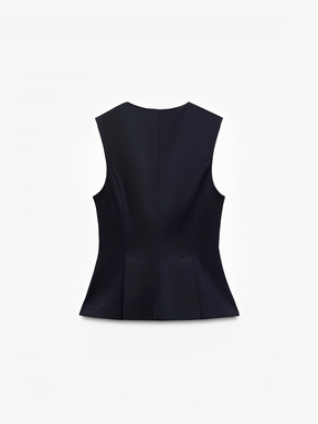Blusa Feminina Peplum Estruturada com Decote V e Zíper Frontal - Cricia [FRETE FULL]