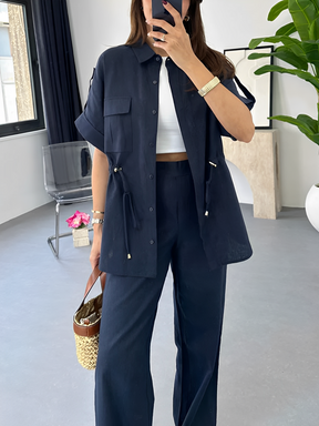 Conjunto com Camisa Oversized Ajustável e Calça Wige Leg - Olga