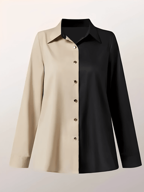 Camisa Acetinada Bicolor com Botões Dourados Elegante – Joyce