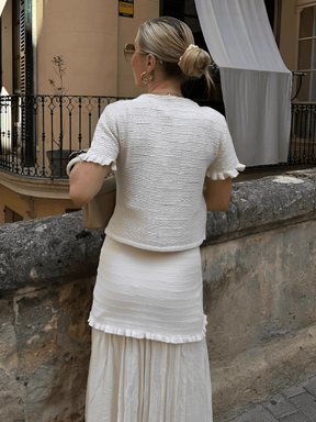 Conjunto Tweed de Blusa com Bolsos e Saia Longa com Duas Camadas - Suiany