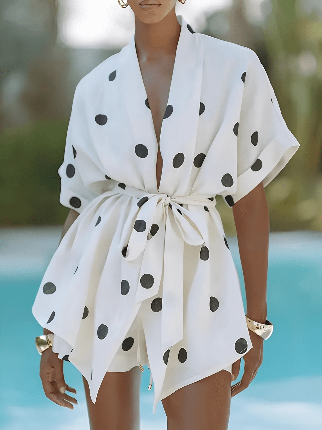 Conjunto em Poá com Camisa Kimono Cinto-Faixa e Short Cós Alto – Daphne