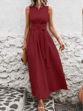 Vestido Longo Regata Acinturado com Faixa Ajustável e Bolsos – Amira [FRETE FULL]