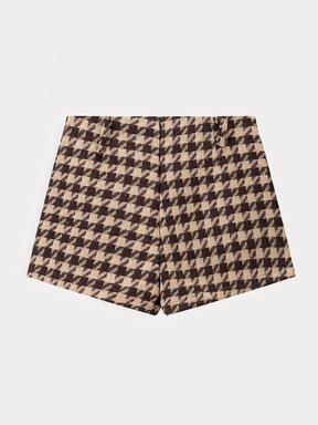 Conjunto em Alfaiataria Xadrez com Jaqueta Cropped e Short Evasê - Nathalia
