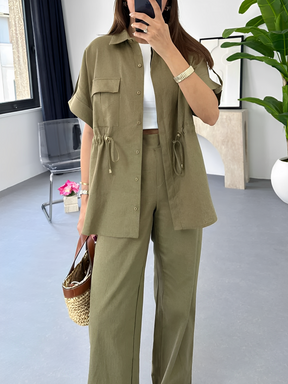 Conjunto com Camisa Oversized Ajustável e Calça Wige Leg - Olga