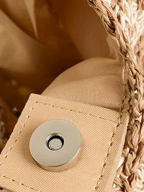 Bolsa de Ombro em Palha com Alça em Couro PU e Fecho Magnético – Amanda