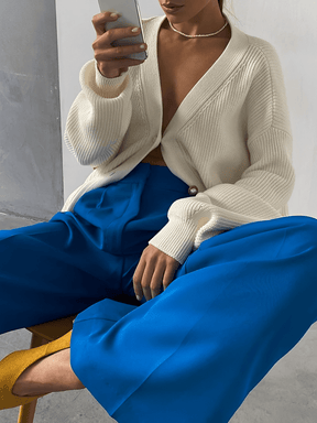 Calça Feminina Wide Leg em Alfaiataria com Cintura Alta e Bolsos – Madison [FRETE FULL]