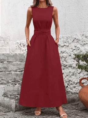 Vestido Longo Regata Acinturado com Faixa Ajustável e Bolsos – Amira [FRETE FULL]