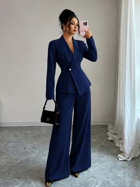 Conjunto Alfaiataria com Blazer Peplum Acinturado e Calça Pantalona - Loreta