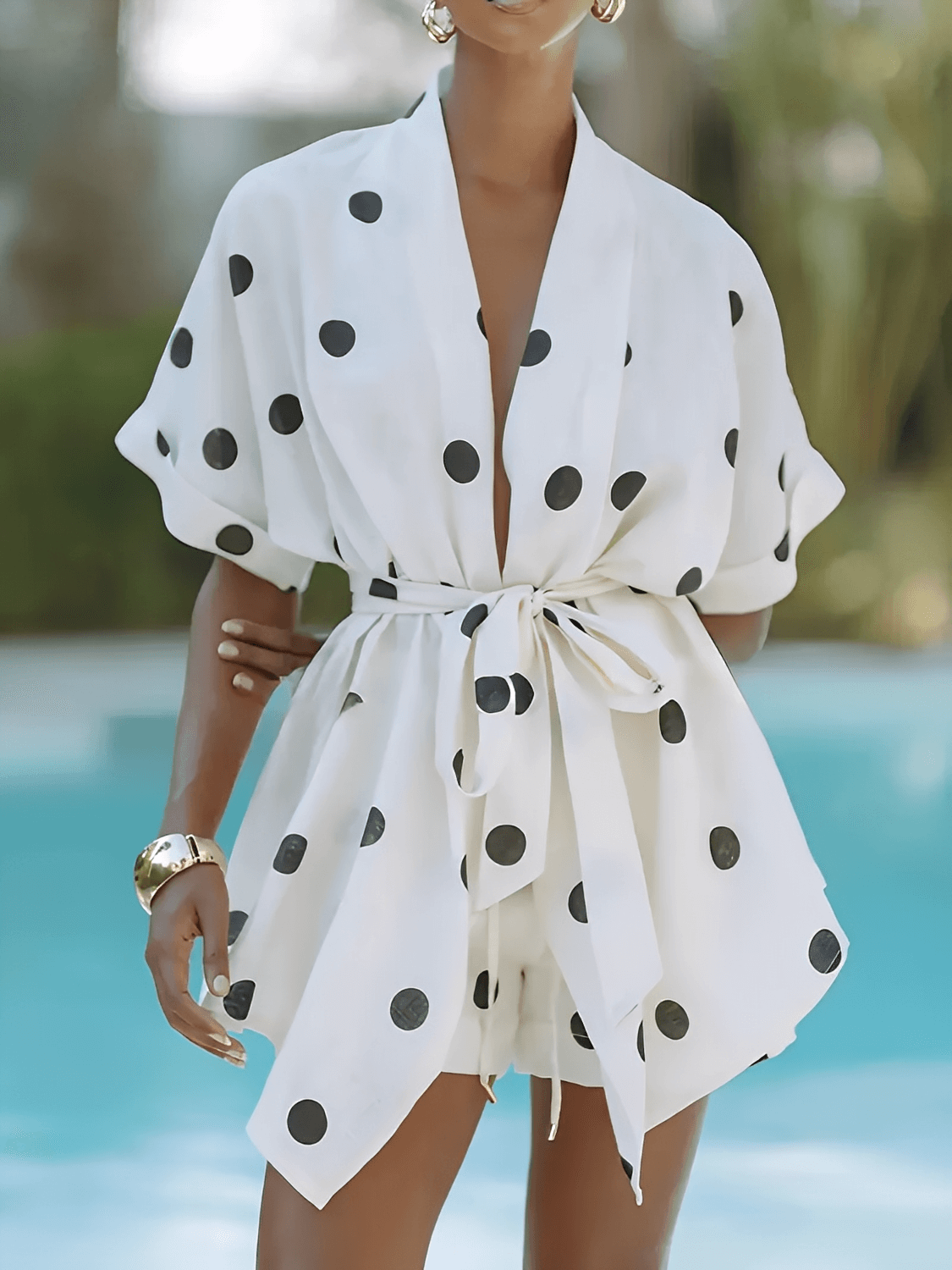 Conjunto em Poá com Camisa Kimono Cinto-Faixa e Short Cós Alto – Daphne