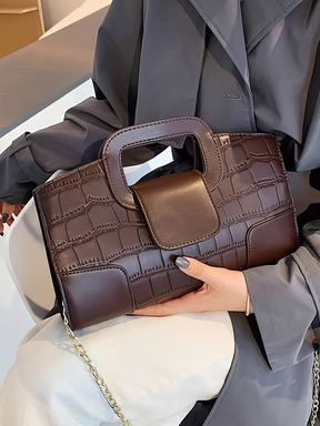 Bolsa em Couro PU Estruturada Textura Croco com Alça de Corrente - Lucie
