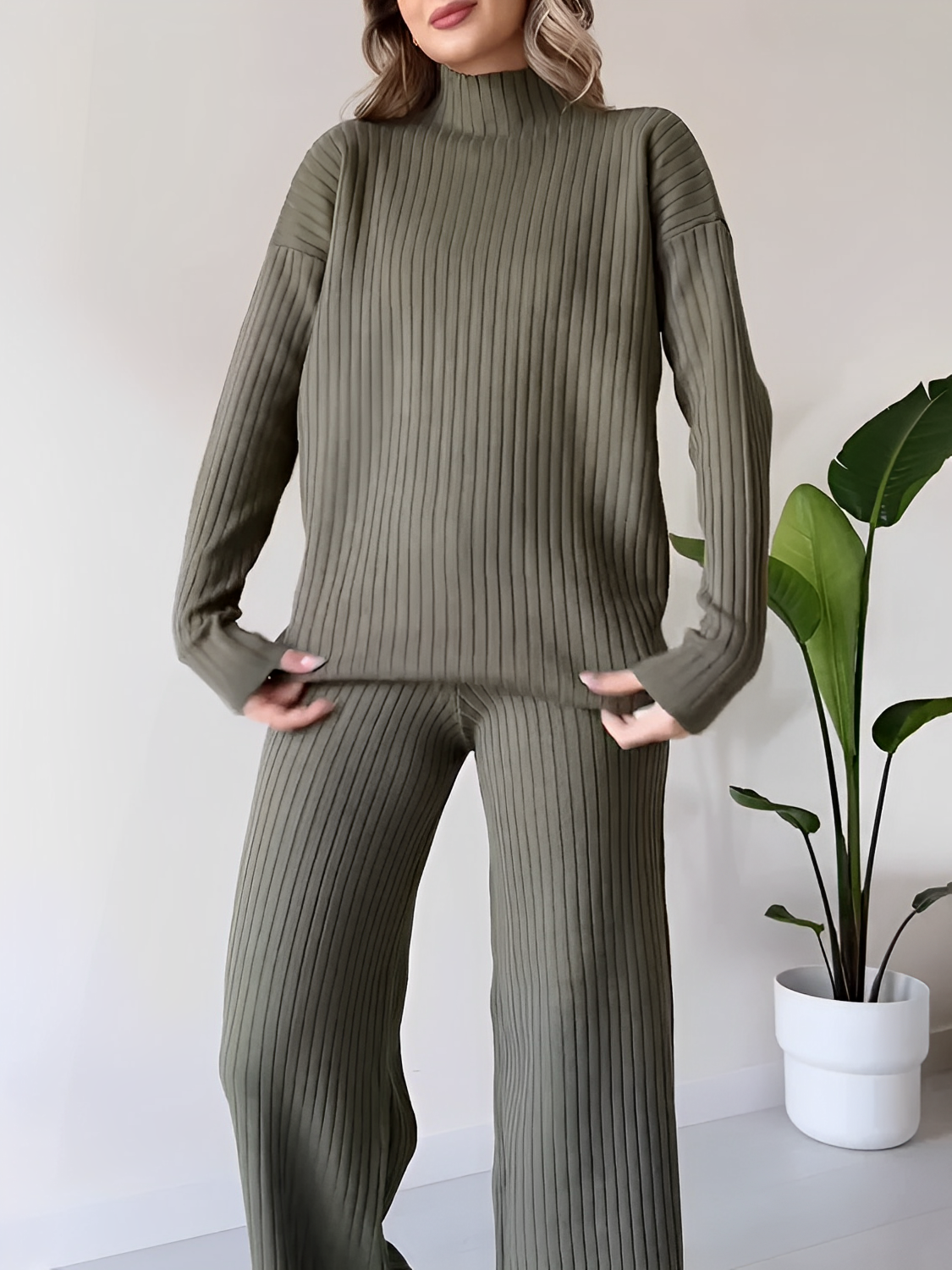 Conjunto de Tricô Canelado com Suéter Mullet e Calça Pantalona - Grace [FRETE FULL]