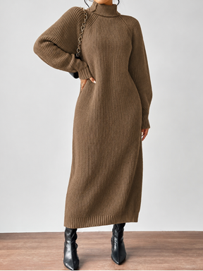 Vestido Suéter Midi em Tricô Canelado com Gola Alta e Mangas Longas - Julieta