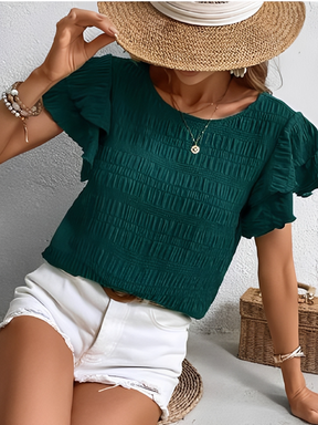 Blusa Texturizada com Babados nas Mangas e Gola Redonda – Sofia