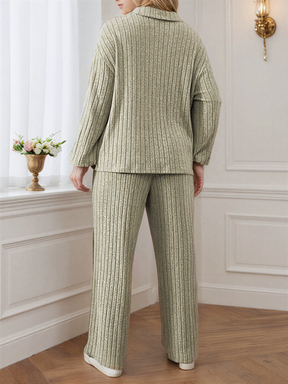 Conjunto Canelado com Suéter Gola V de Zíper e Calça Pantalona – Ivy [FRETE FULL]