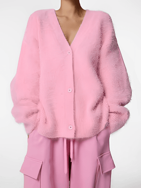 Cardigan em Tricô Peluciado com Decote V e Botões - Isabel