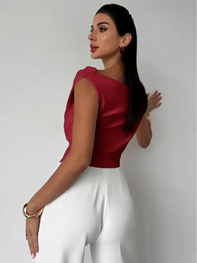 Blusa com Decote Ombo a Ombro Assimétrico e Drapeado Elegante - Emy [FRETE FULL]