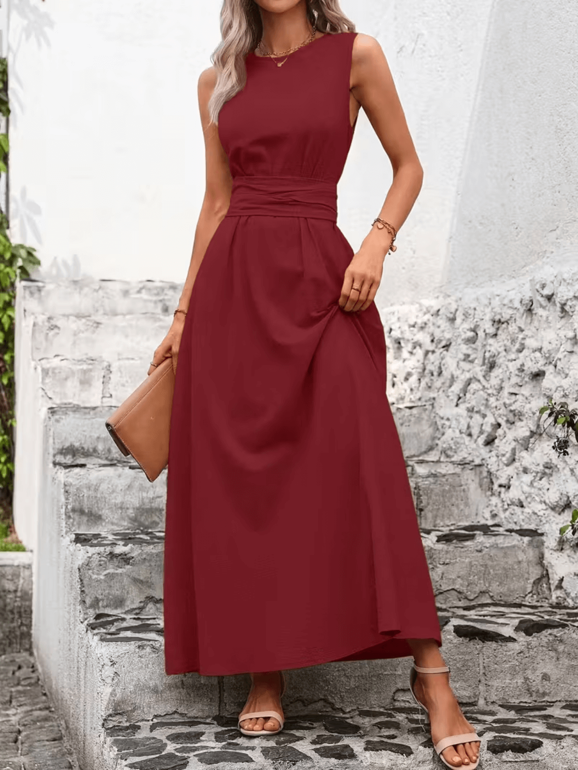 Vestido Longo Regata Acinturado com Faixa Ajustável e Bolsos – Amira [FRETE FULL]
