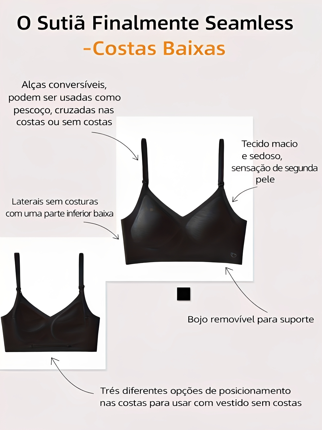 Sutiã Modelador Sem Costura Costas Baixas e Alças Multifuncionais – Cassy