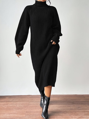 Vestido Suéter Midi em Tricô Canelado com Gola Alta e Mangas Longas - Julieta