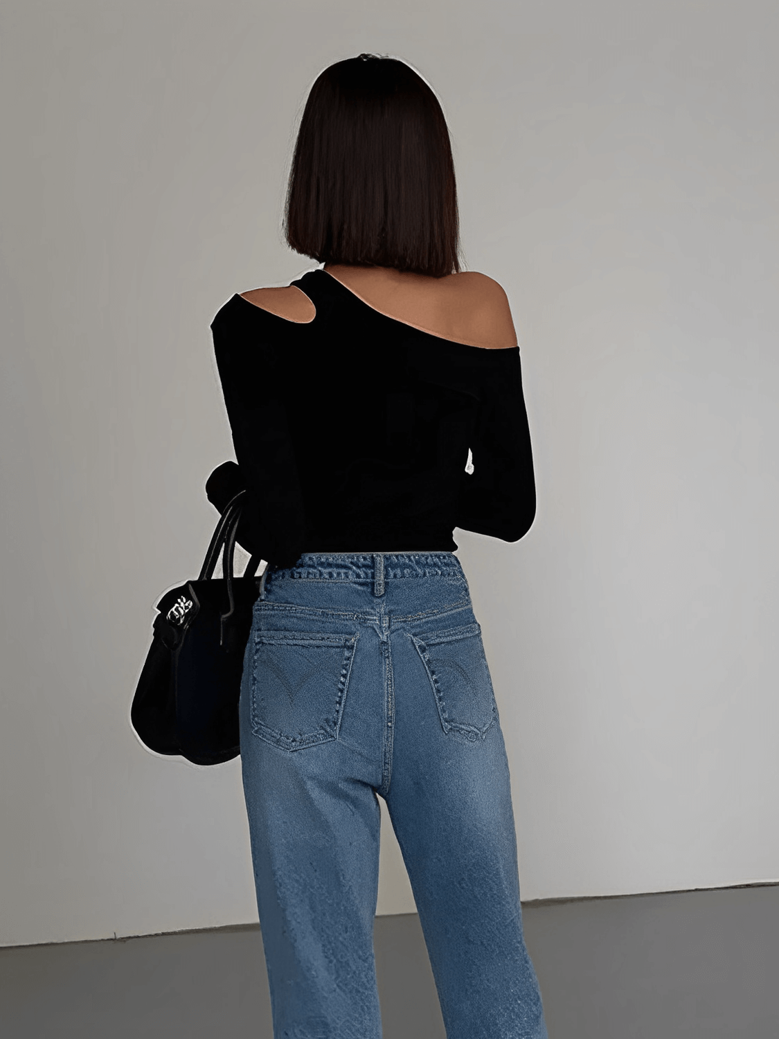 Blusa Canelada de Manga Longa Com Decote Assimétrico - Lohany