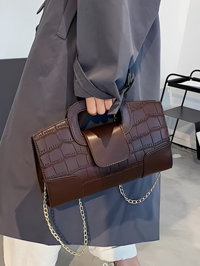 Bolsa em Couro PU Estruturada Textura Croco com Alça de Corrente - Lucie