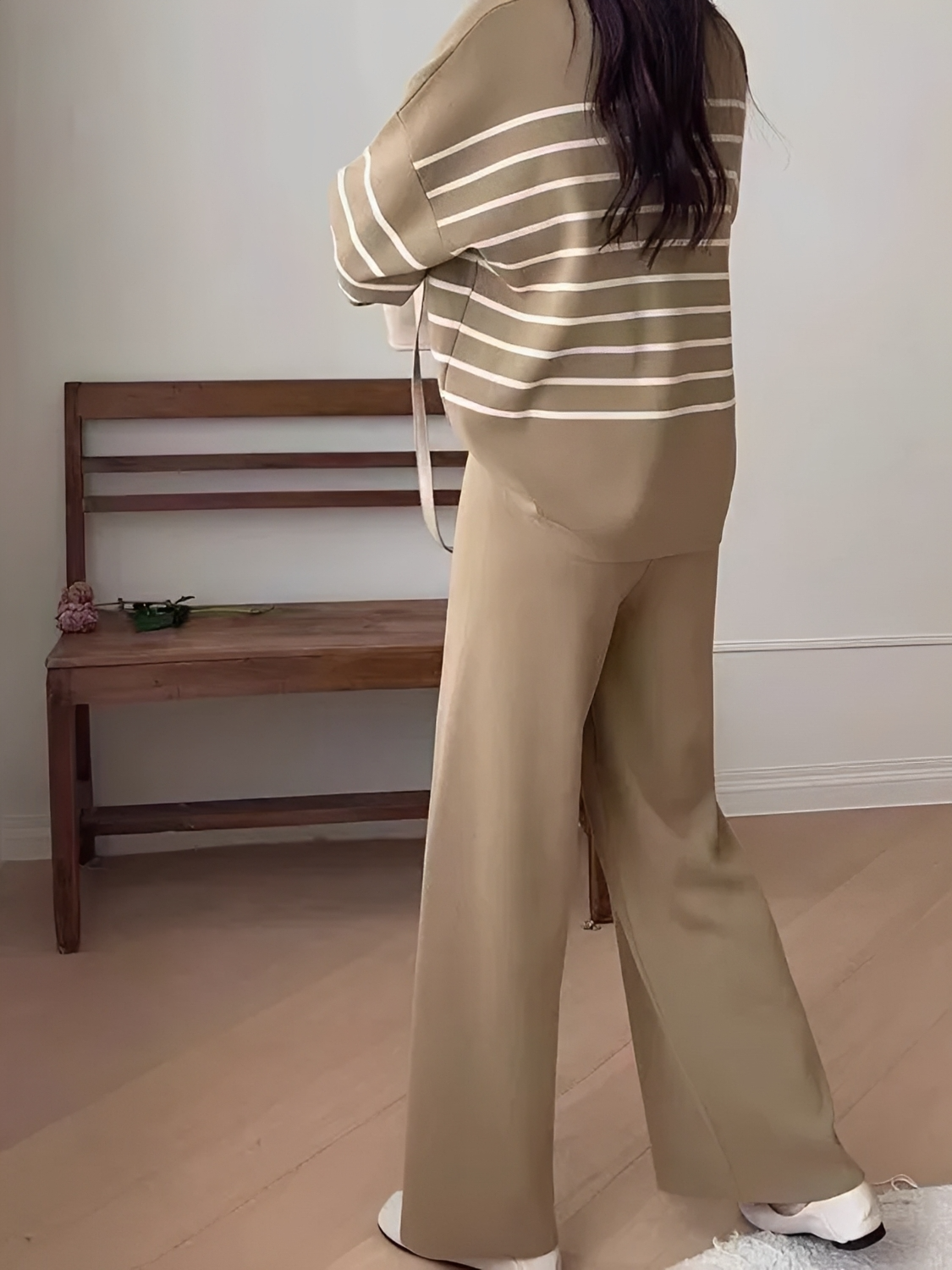 Conjunto em Tricô com Suéter Oversized Listrado e Calça Wide Leg - Caroline