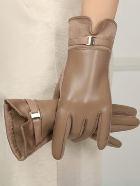 Luva Touch em Couro PU e Suede com Fivela Dourada Elegante - Kimberly