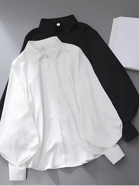 Camisa em Tecido Estruturado com Manga Lanterna e Gola Lapela – Scarllet